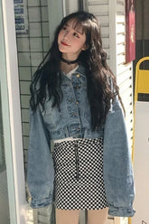 Casual Batwing Sleeve Style Cropped Denim Jacket